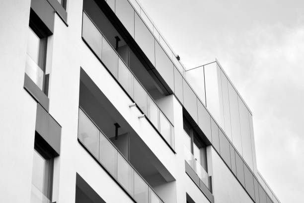 istock Facade of a modern apartment building. Black and white. 1126198235