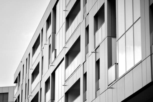 istock Facade of a modern apartment building. Black and white. 1126198318