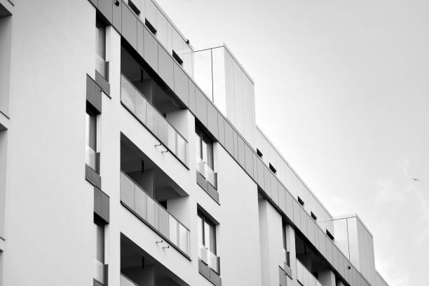 istock Facade of a modern apartment building. Black and white. 1126198644