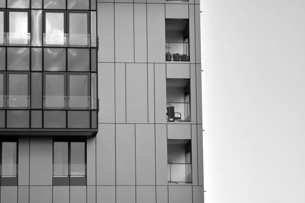 istock Facade of a modern apartment building. Black and white. 1126199596