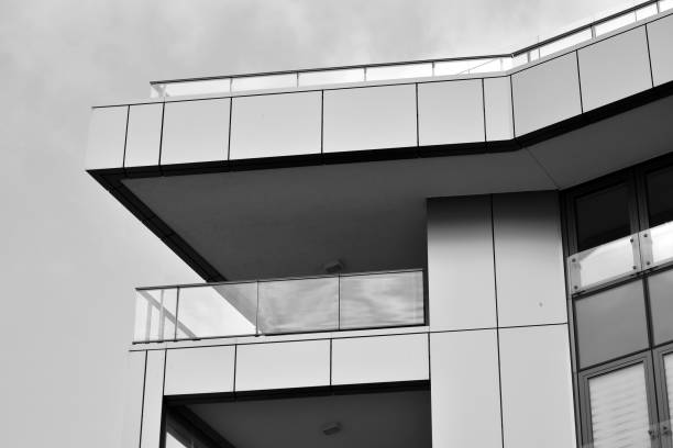 istock Facade of a modern apartment building. Black and white. 1126199812