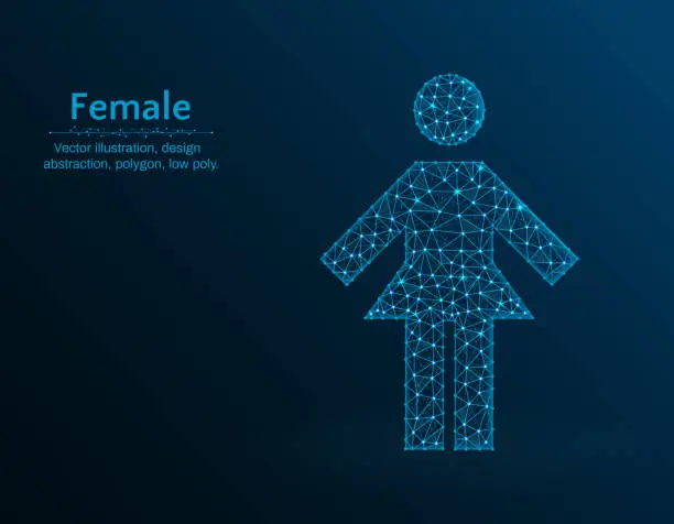 Vector illustration of Female low poly vector illustration, woman icon on blue background, abstract design illustration