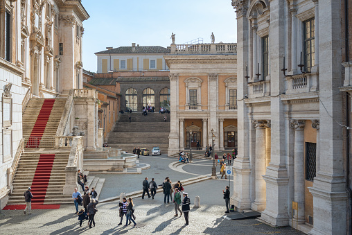 Rome, Italy - February 17, 2015: Campidoglio Hilltop square designed by Michelangelo