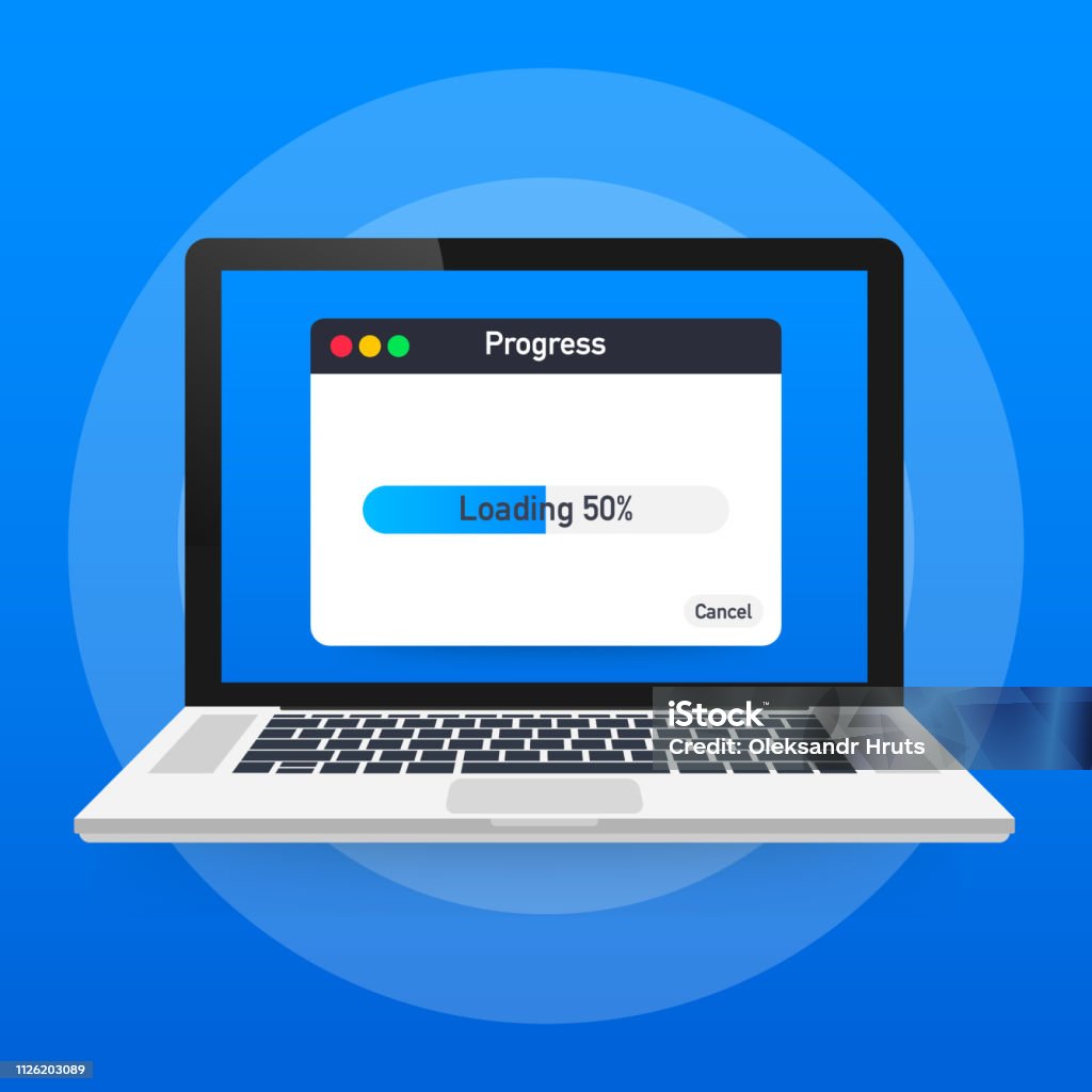 Loading Data Window With Progress Bar On Laptop Screen Vector ...