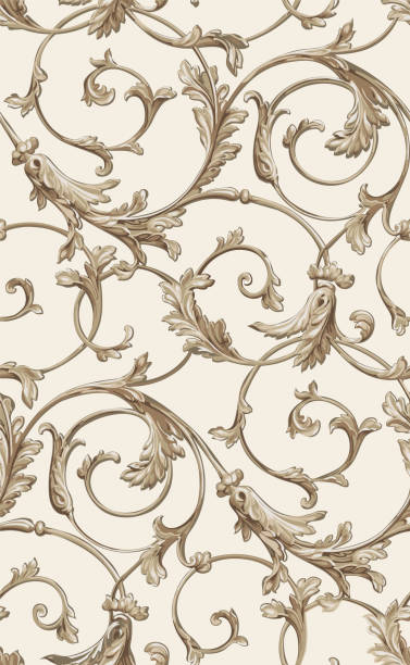 벡터 클래식 원활한 패턴 배경입니다. 클래식 럭셔리 오래 된 구식된 고전적인 장식, 로얄 빅토리아 원활한 질감 배경 화면, 섬유, 포장. 절묘 한 꽃 바로크 서식 파일 - renaissance stock illustrations