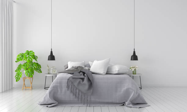 istock Bed and green plant in bedroom for mockup, 3D rendering 1126206796