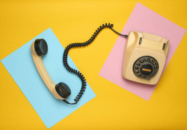 istock Retro rotary phone from 80s on a colored pastel background. Top view, minimalism 1126211825