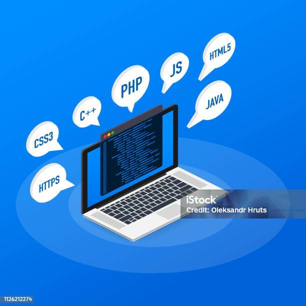 Layar Coding Pemrograman Pemrograman Konsep Pengembangan Web Kode Di Laptop Layar Ilustrasi ...