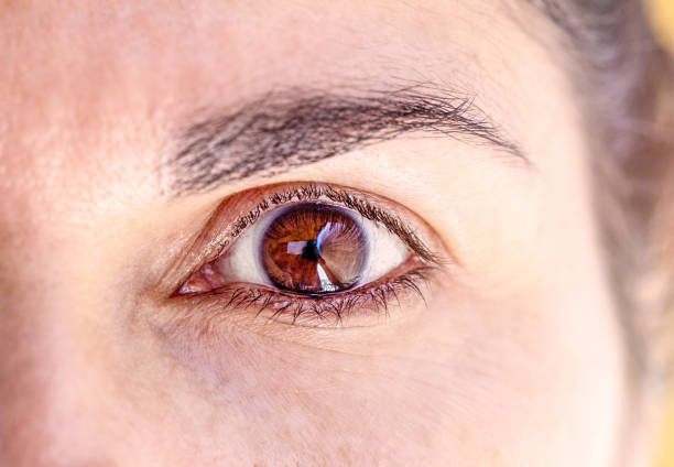 istock Beautiful 45-year-old woman's eye with contact lens. 1126212891
