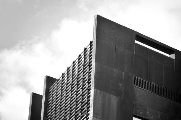 istock Modern building with rusty facade exteriors. Black and white. 1126215302