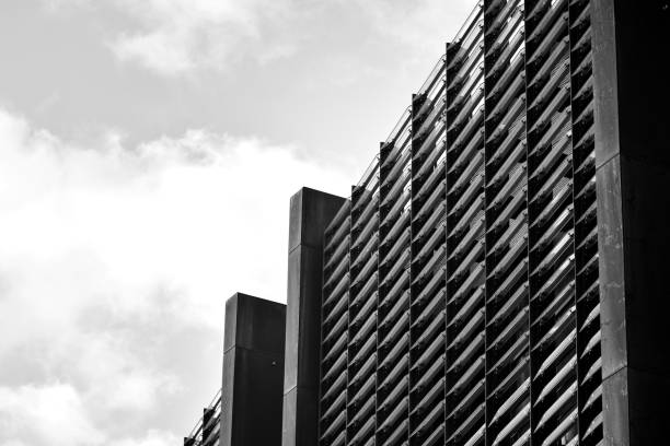 istock Modern building with rusty facade exteriors. Black and white. 1126215725
