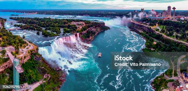 Niagara Falls Ny Aerial Panoramic Stock Photo - Download Image Now - Aerial View, USA, New York State
