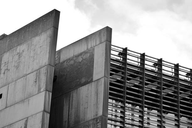 istock Modern building with rusty facade exteriors. Black and white. 1126216849