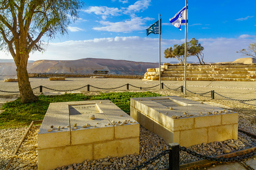 Sde Boker, Israel - January 17, 2019: The grave and memorial of Ben Gurion and his wife, in Sde Boker, the Negev Desert, Southern Israel