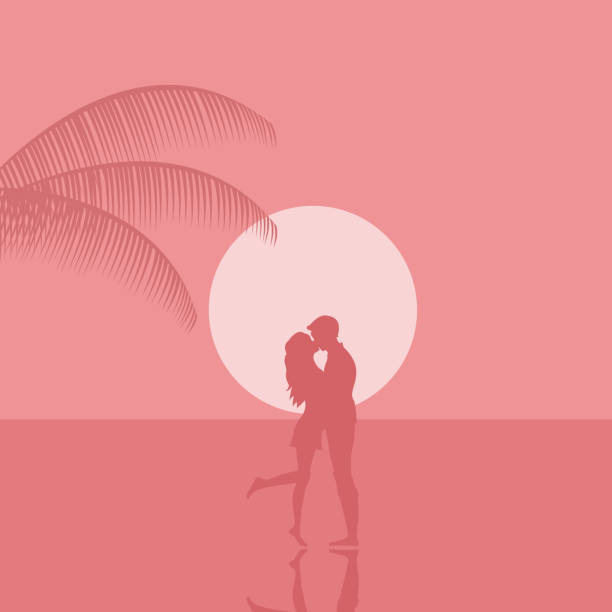 ilustrações, clipart, desenhos animados e ícones de casal apaixonado ao pôr do sol na praia para dia dos namorados - romance travel backgrounds beaches holidays and celebrations