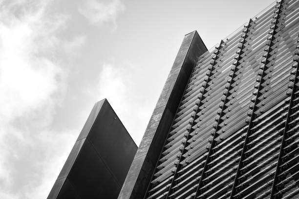 istock Modern building with rusty facade exteriors. Black and white. 1126217328
