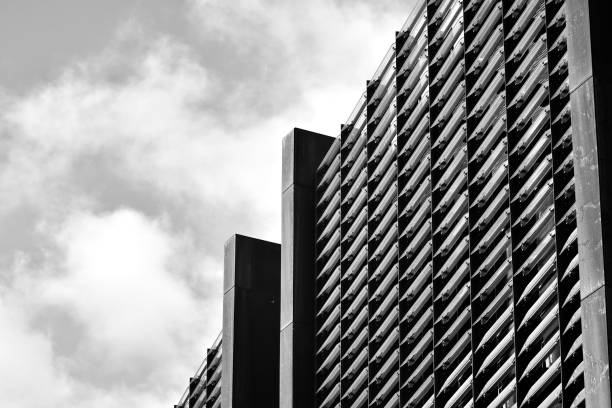 istock Modern building with rusty facade exteriors. Black and white. 1126217488