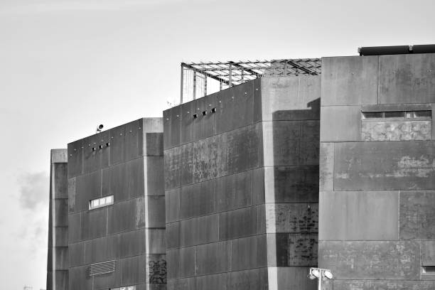 istock Modern building with rusty facade exteriors. Black and white. 1126218021