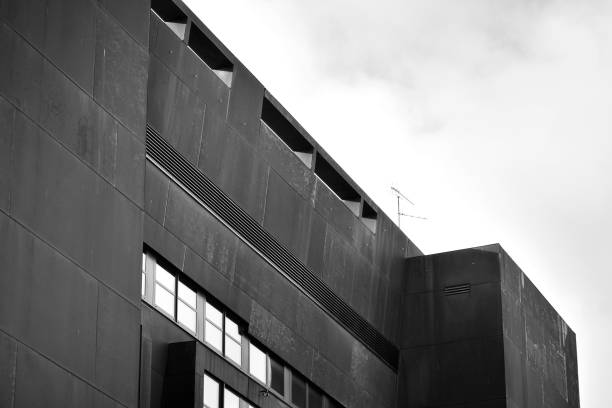 istock Modern building with rusty facade exteriors. Black and white. 1126218725
