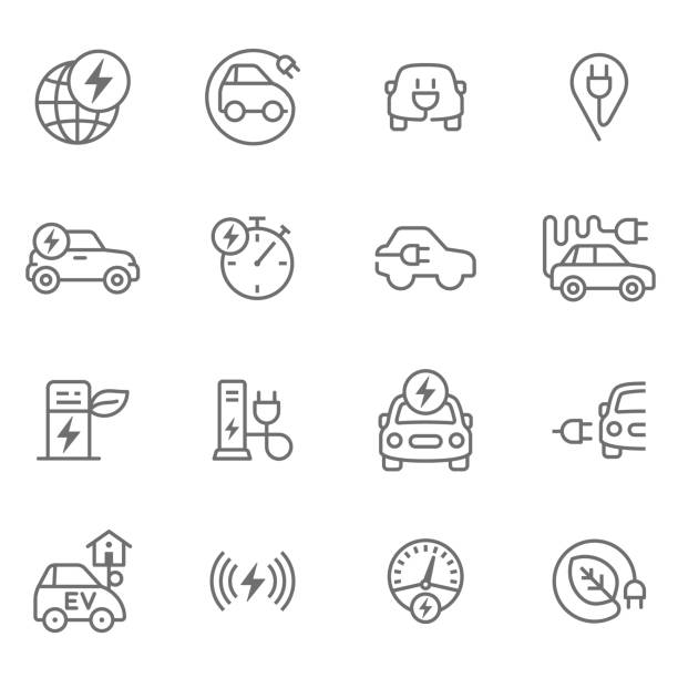 Electric Cars Icon set for electro mobility ev charging stock illustrations