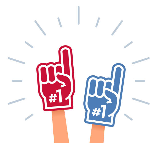 Cheering Sports Fans Sports fan cheering symbols including foam number one finger and flag. number 1 illustrations stock illustrations