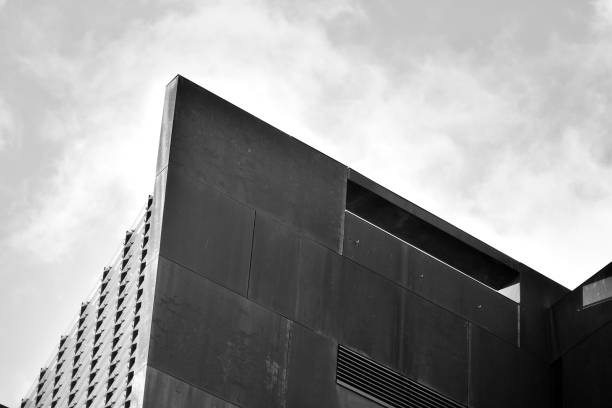istock Modern building with rusty facade exteriors. Black and white. 1126219570