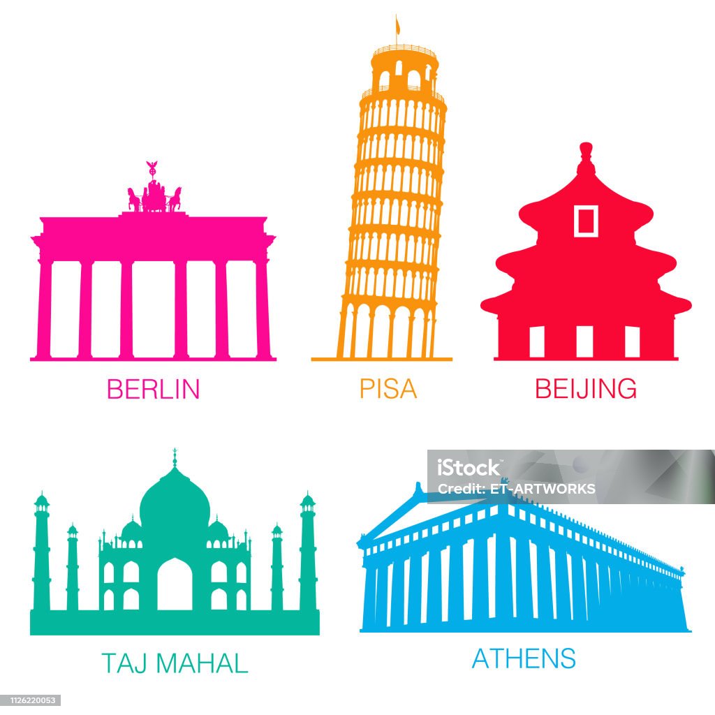 Vector Famous Monuments Silhouette Eps10 vector illustration with layers (removeable) and high resolution jpeg file included (300dpi). Tower stock vector