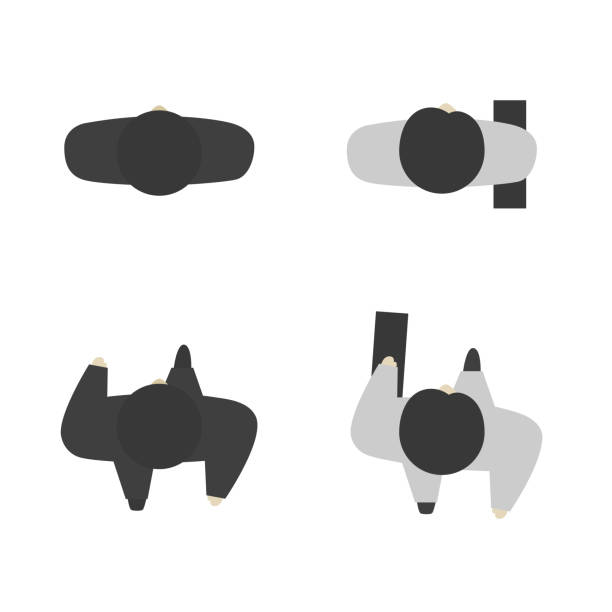 istock Set of people from above, top view. Simple style. Flat design vector illustration. Staying and walking different men and women in suits. Businessman with suitcase. 1126224453