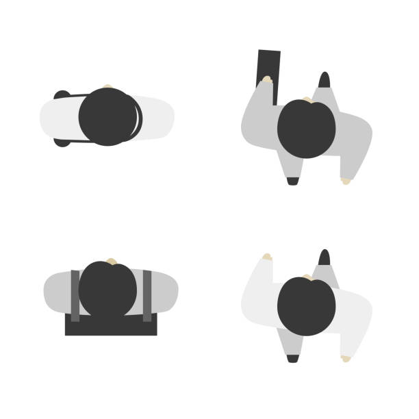 istock Set of people from above, top view. Simple style. Flat design vector illustration. Staying and walking different men and women. Businessman with suitcase and beg. 1126224670