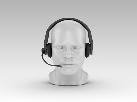 Human Head with Headset - Gray Background - 3D Rendering