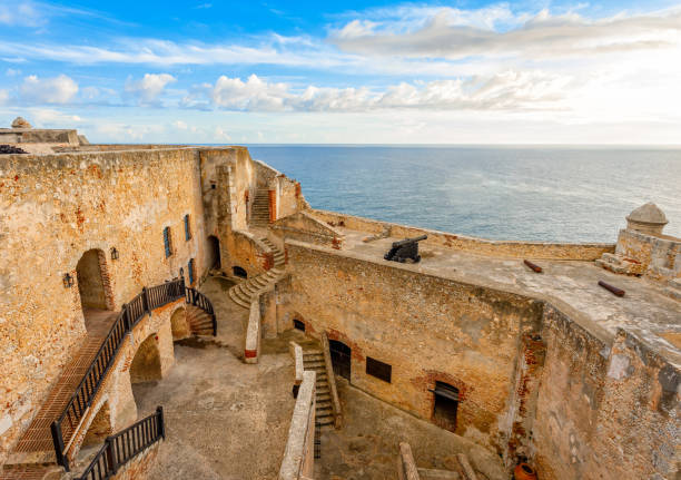 San Pedro de La Roca fort inner yard and walls, sunset view