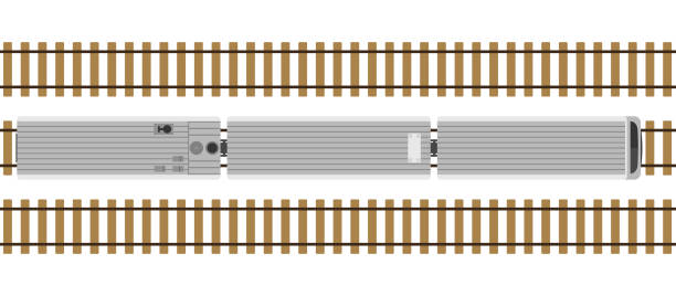 illustrations, cliparts, dessins animés et icônes de trains modernes sur rails isolé sur fond blanc. gare ferroviaire avec les chariots par le haut. vue de dessus. simple style réaliste. cartoon style plate illustration vectorielle. - railroad track railroad station urban scene old