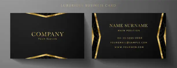 Vector illustration of Luxury black Business card design template with gold Art Deco geometric lines (VIP Gift Card)