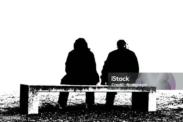 Silhouette Of A Couple On A Modern Bench Stock Illustration - Download Image Now - Adult, Adults Only, Bench