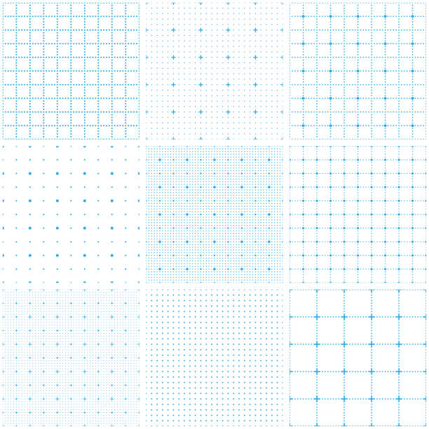 Dotted seamless pattern, grid paper Set of graph paper. Dotted grid paper, dashed lines. Light blue grid seamless patterns. Vector geometric backgrounds. light blue vintage wallpaper pattern stock illustrations