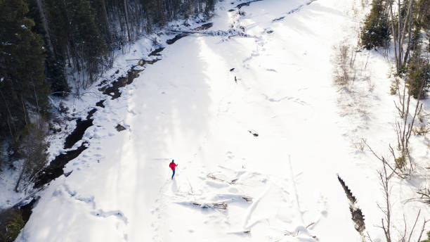 istock Cross Country skiing aerial view 1126238399