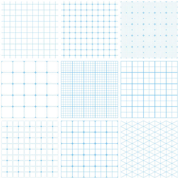 Seamless graph paper Set of graph paper. Lines and dots, dotted grid paper, dashed lines. Grid seamless patterns. Light blue vector geometric backgrounds. Seamless texture patterns. connect the dots illustrations stock illustrations