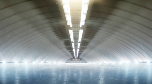 pista de gelo do inverno vazio bonito com luzes. desporto - european architecture flash - fotografias e filmes do acervo