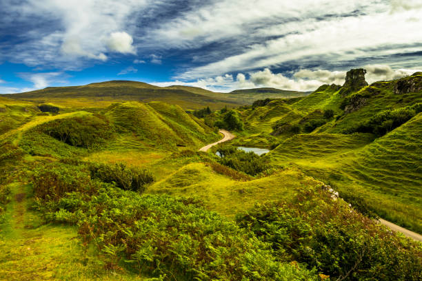 Scenic And Mysterious Fairy Glen Near Uig On The Isle Of Skye In Scotland Scenic And Mysterious Fairy Glen Near Uig On The Isle Of Skye In Scotland scottish highlands castle stock pictures, royalty-free photos & images