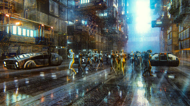 istock Futuristic city street at night 1126241454