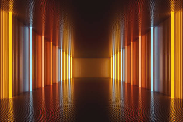 istock Illuminated futuristic metal room 1126241849
