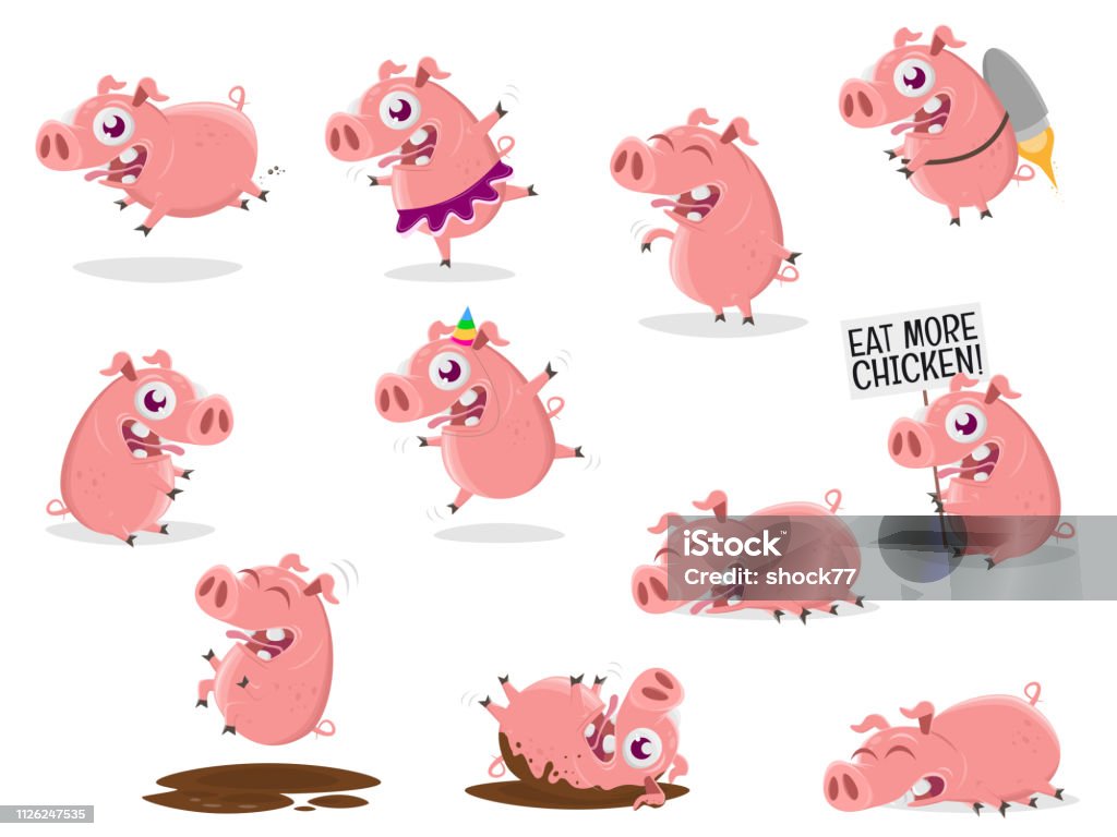 funny collection of a cartoon pig Pig stock vector