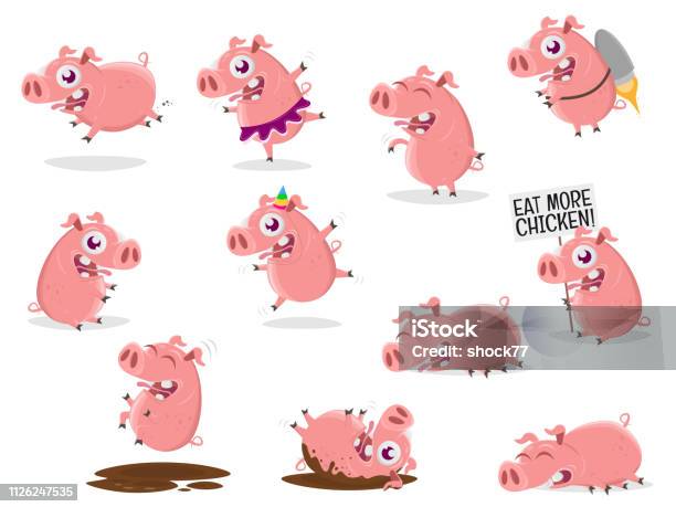 Funny Collection Of A Cartoon Pig Stock Illustration - Download Image Now - Pig, Mud, Bizarre