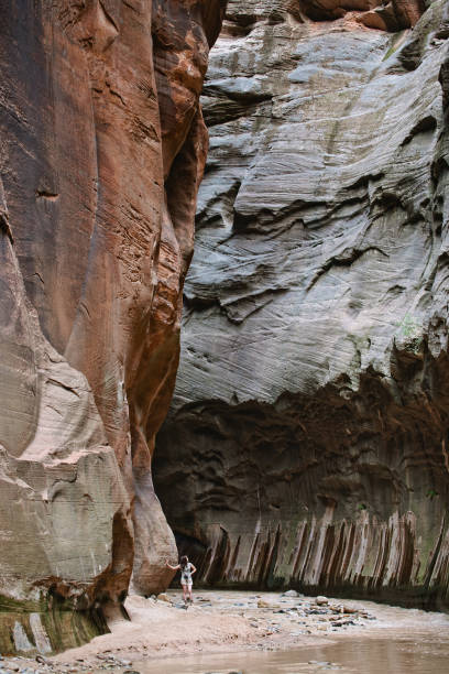Hiker at Zion Narrows (vertical picture)
