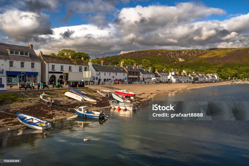 City Of Ullapool With Old Fishing Boat At Loch Broom In Scotland Ullapool Stock Photo