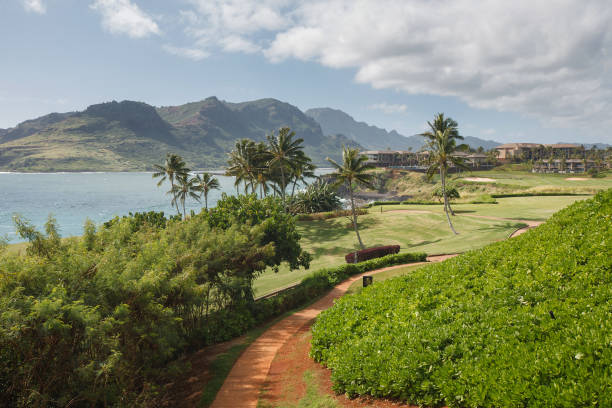 Tropical Resort View in Lihue, Kauai stock photo