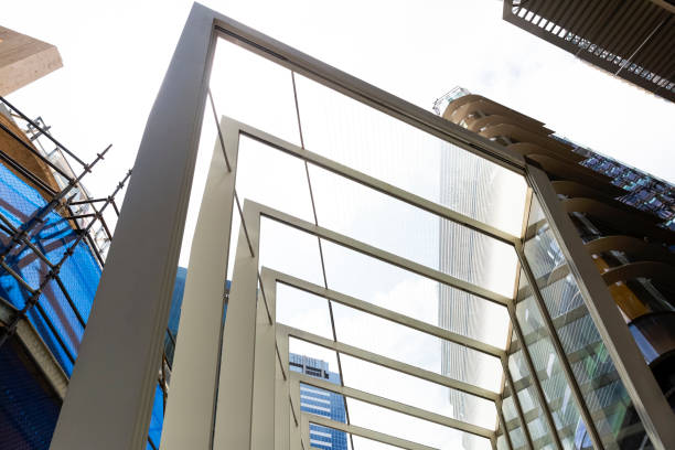 istock City, office buildings, view through pedestrian bridge, copy space 1126254894