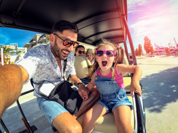 Family Crazy Drive with Golf mini Car Three Generation Family