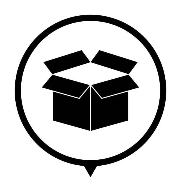 Vector illustration of box - black vector  icon; map pointer
