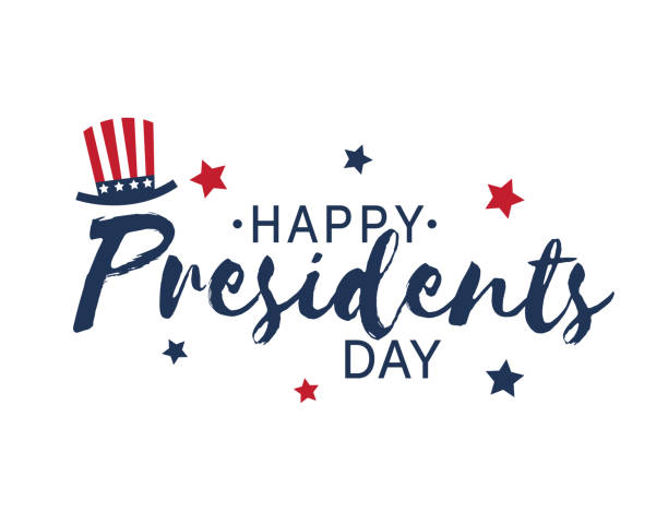 glücklich presidents day vintage schriftzug auf weißem hintergrund mit hut und sternen. vektor-illustration. - hat stock-grafiken, -clipart, -cartoons und -symbole